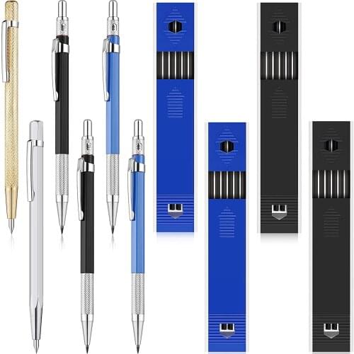 2 Pieces Tungsten Carbide and 4 Pieces 2 mm Carpenter Pencils with 48 Pieces Replaceable Marker Refills Tip Scriber Engraved Pen