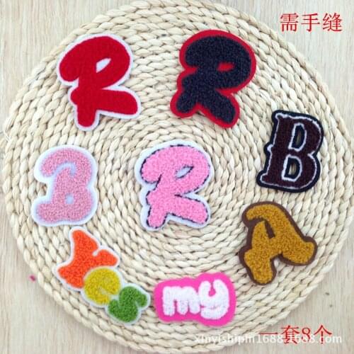 20pcs/lot Sew Towel Embroidery Patches Letters for Clothing Accessories Gold Pink Badge Biker Patches Applique Clothes