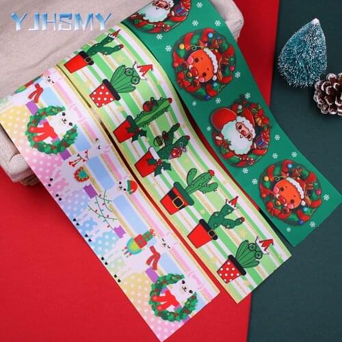 3” 5 Yards Christmas Tree Elk Grosgrain Ribbon DIY Handmade Children Bow Wedding Decoration Gift Packaging Materials