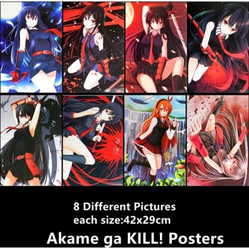 8pcs/lot Akame ga KILL! Anime Posters Akame Sticker Paintings Wall Picture 42x29cm 8 different designs Embossed Poster Toy