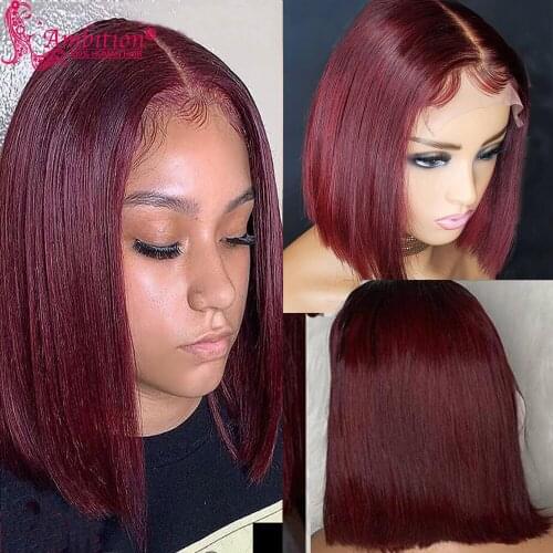 Ambition Remy Brazilian Blob Cut Human Hair Wigs Pre plucked burgundy 13x4 Lace Front Wigs for Women Lace Wigs Bleached Knots