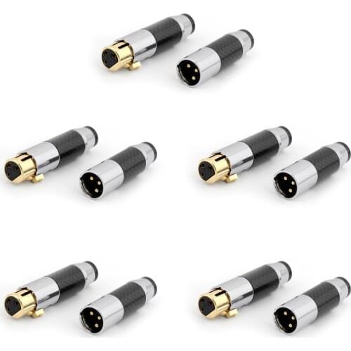 Areyourshop 5Set Gold Plated Carbon Fiber XLR Plug Connector HiFi Audio 3Pin M & F Black