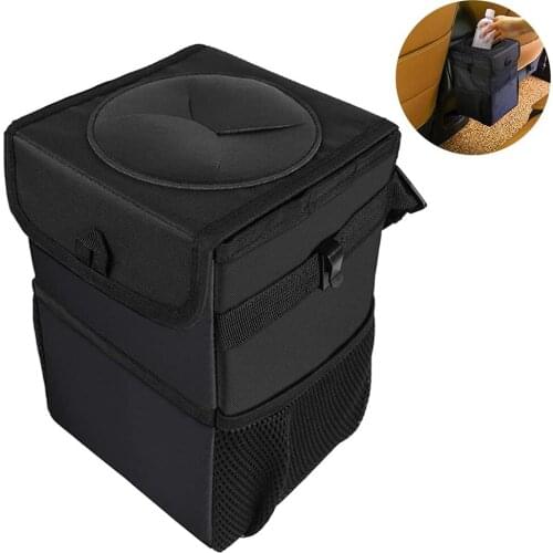 Car Trash Bag Box Garbage Can Portable Car Trash Can With Lid And Storage Pockets Waterproof Inside Lining Auto Car Storage Bag