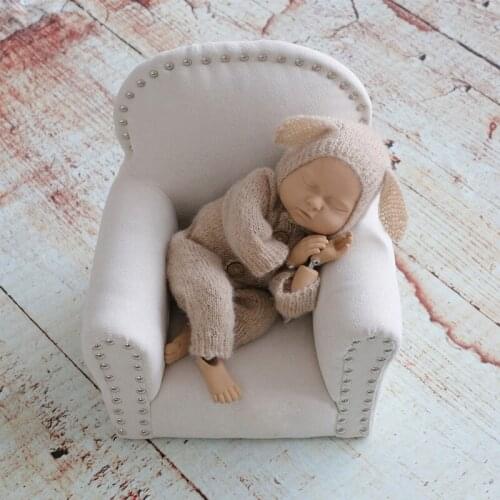 Beige Baby Pajamas Vintage Newborn Bunny Hat Bonnet Long Sleeve Newborn Boy Sleeper Onesie Baby Animal Hat Photography Props