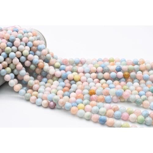 6-10mm AA Natural Smooth Morganite round Stone Beads For DIY necklace bracelet jewelry making 15 "free delivery