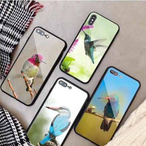 Pretty Hummingbird Tempered Glass Phone Case For iphone 12 11 Pro Max 5 6 7 8 PLUS X XS XR XSMax Shell