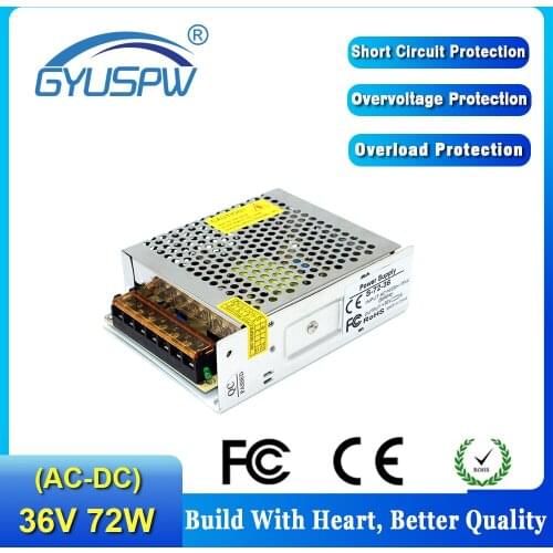 DC36V 2A 72W LED Light Belt Driver Switching Power Supply 100-240VAC Constant Voltage Transformer Monitoring CCTV CNC