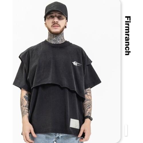 Firmranch 2021 T-shirt For Men/Women High Quality Original Two-piece Set Black Short Sleeve Hip Hop High Street Loose Vibe Tee