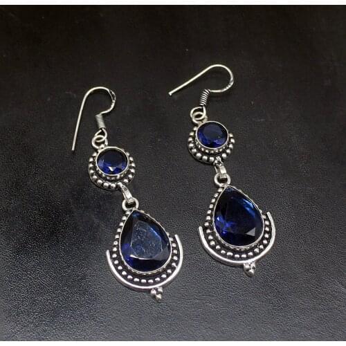 Gemstonefactory Big Promotion 925 Silver Vintage Charms Blue Topaz Women Ladies Jewelry Gifts Dangle Drop Earrings 20211969