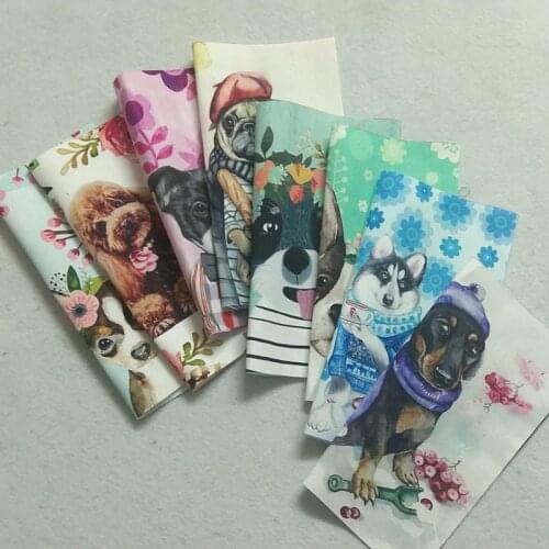 Digital Printing 8pcs 14x19cm Cotton Canvas viaPhil Brand Vivid Dog Puppy Cotton Fabric Patchwork DIY Sewing Decor