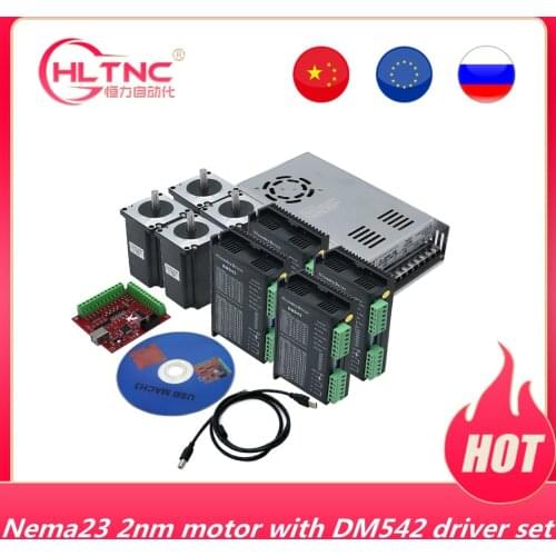 NEMA 23 stepper motor DM542 4.0A driver + 4pcs 57HS763004 motor + 4 axis breakout board+ power supply 350w 36V for CNC Router