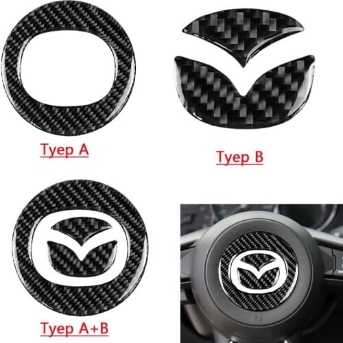 Car Interior Carbon Fiber Steering Wheel Frame Cover Trim Emblem Logo Sticker Moldings For Mazda CX-5 CX5 2017 2018 New