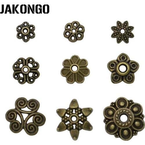 JAKONGO Antique Bronze Plated Beads Caps for Jewelry Making Bracelet Jewelry Findings DIY Accessories 10styles 25g/lot
