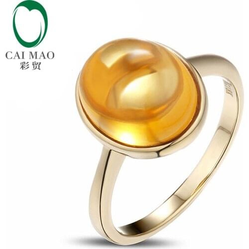 3.66ct Cabochon Cut Bezel Set Yellow Citrine Solitaire 14K Yellow Gold Ring
