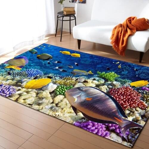 3D SeaWorld Patterned Carpet Living Room Bedroom Coffee Table Decorative Non-slip Floor Mat Hallway Tatami Bed Rug Tapis Salon