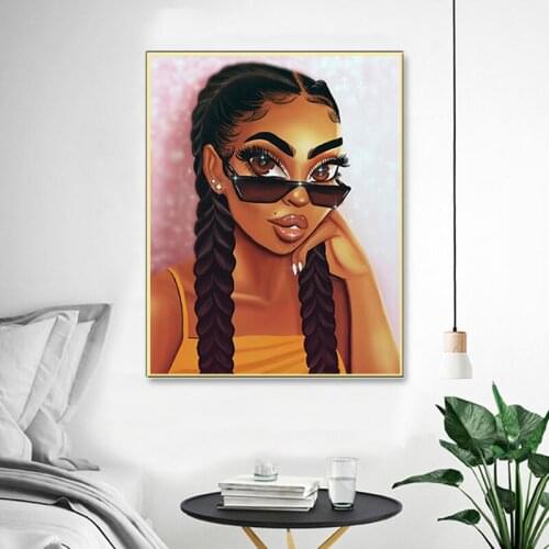 Fashion Girl Poster On Canvas African Woman Wall Art Picture for Home Decor Pink Girls Bedroom Decoration Paintings Frameless