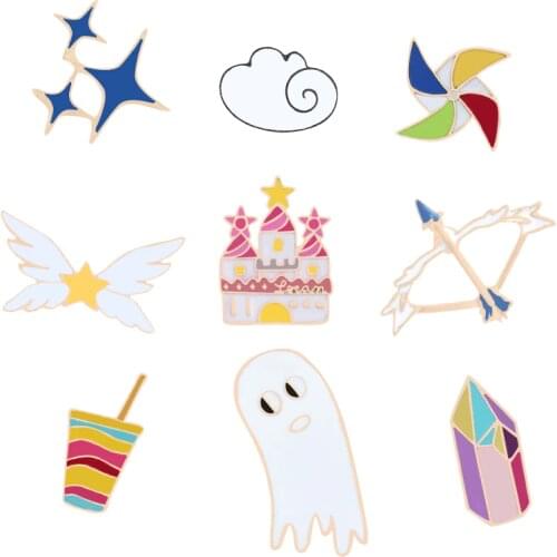 Cartoon house star Metal Brooches windmill Bow arrow cloud Drink badge brooch Lapel pin Denim Jeans shirt bag Pins accessories