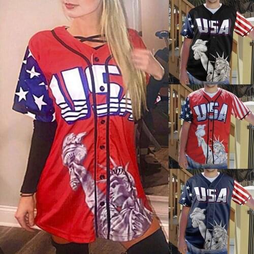 Men And Womens Independence Day Print Summer T-shirt Tops Buttons Blouse