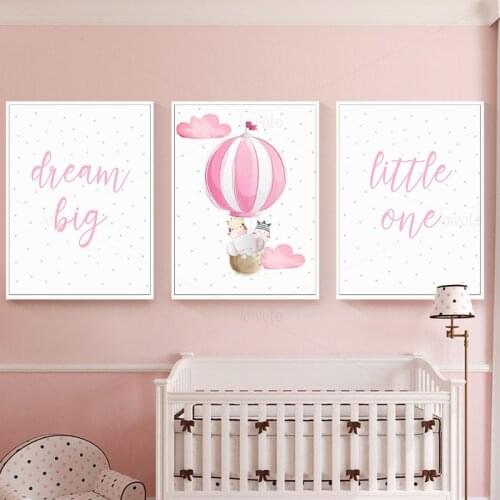 Pink Nursery Wall Art Baby Animal Print Cartoon Poster Canvas Painting Girls Room Bedroom Decorative Wall Pictures Home Decor