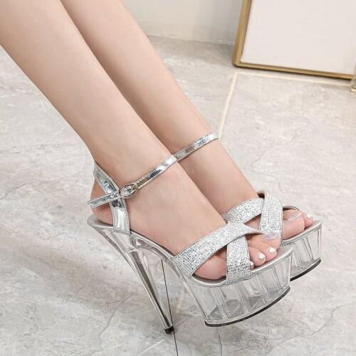 2020 New Nightclub Super High Heels Sandals Womens Shoes Catwalk Pole Dance Shoes Crystal Bottom Waterproof Platform Sandals