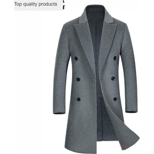 Newest 2020 European Double Breasted Coats Man Winter Wool Trench Coat Gray Long Sleeve Male Overvoats Outwear abrigo hombre 234