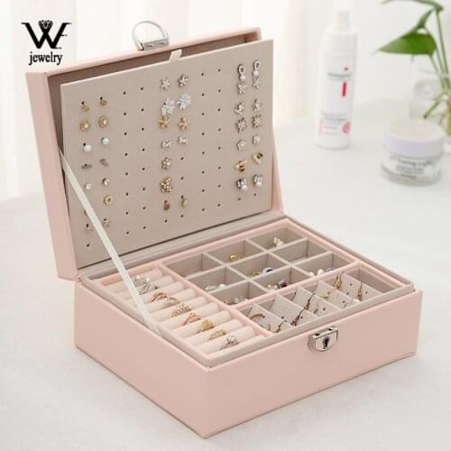 WE New Jewelry Organizer Display Exquisite Jewelry Case Box Travel Portable Jewelry Box Leather Storage Organizer Earring Holder