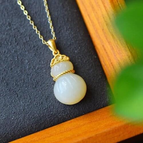 S925 Sterling Silver Gold-Plated Collarbone Necklace Cold Style Niche Design Xiaoqiaoyu Sterling Silver Hetian Jade Inlaid Lucky