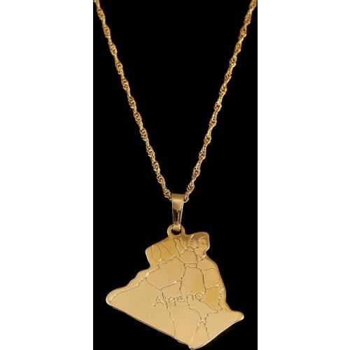 Gold Color Algeria Map Pendant Necklace Trendy Country Map Of Algeria Chain Jewelry