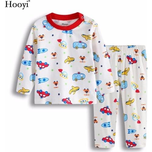 Cartoon Baby Pajamas Clothes Suit 100% Cotton Boys Sleepwear Plane Car Children Sleep Sets Long Sleeve Girls Clothing Set PJS