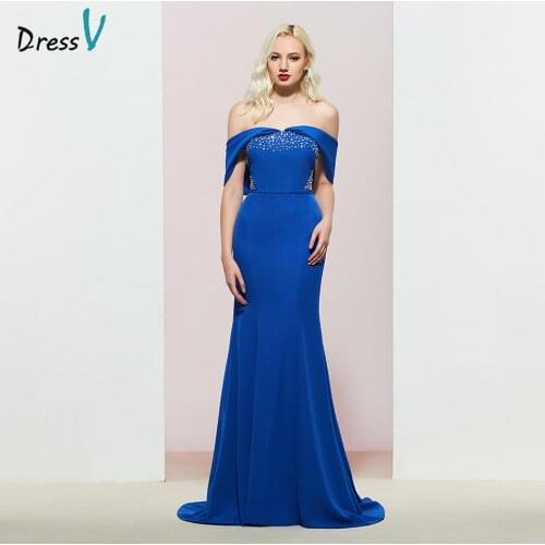 Dressv royal blue elegant off the shoulder evening dress beading floor length wedding party formal gown dress evening dresses