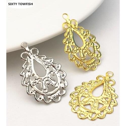 30pcs/lot 17*22mm 3Colors Metal Filigree Flowers Slice Charms Pendant Settings DIY Components Jewelry Findings B103206