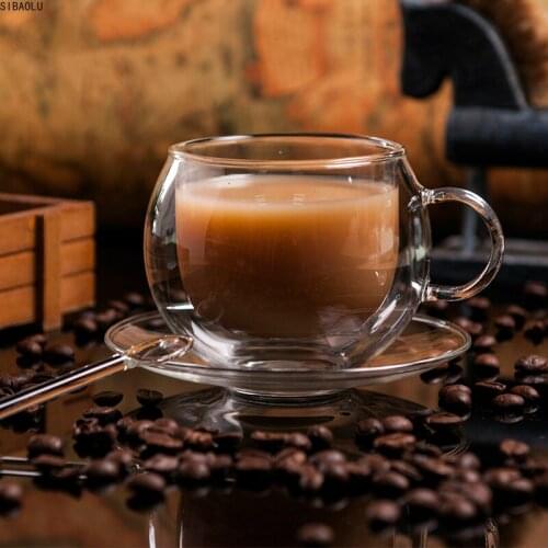 Hand-made Transparent Coffee Cup with Spoon Glass Cup with Handle High Borosilicate High Temperature Coffee Cup