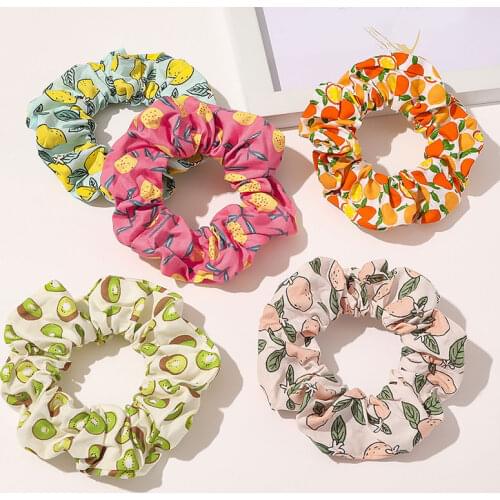 Summer Avocado Peach Printed Women Scrunchie Elastic Hair Bands Hair Ties For Girls Ponytail Holder Rubber Band Hair Accessories