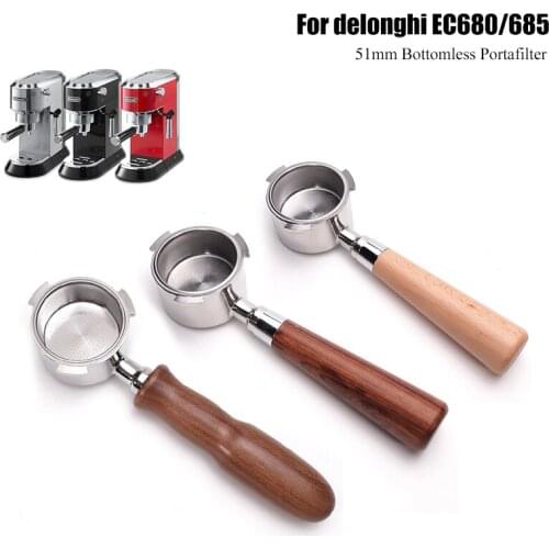 Coffee Bottomless Naked Portafilter 51mm For Delonghi EC680/EC685 Replacement Filter Basket Solid wood Espresso Machine