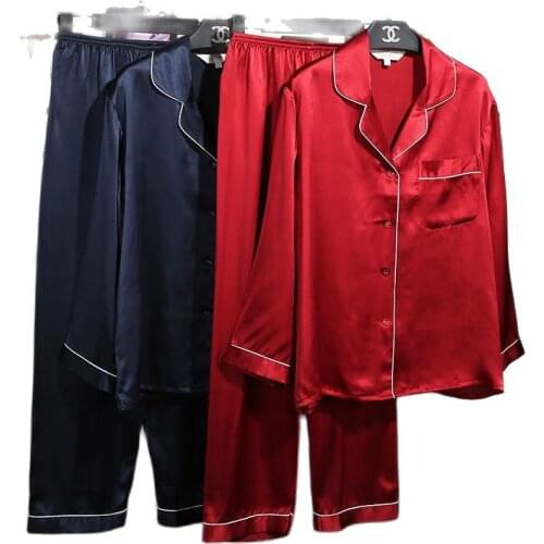 T77166 Silk Pajamas female Home Clothes 100% Silk Sleepwear female suits Autumn Home Furnishing Lovers Women Pajamas Set