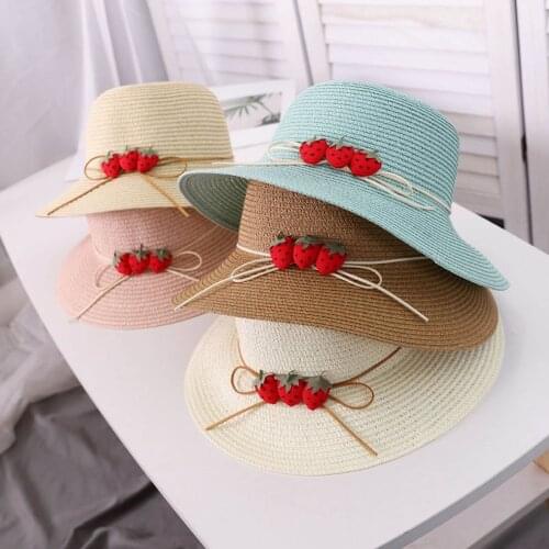 Sunscreen Cute Beach Sun Hat UPF 50+ Children Kids Fashion Strawberry Decorative Knitting Fisherman Hat Sunhats gorras mujer A30