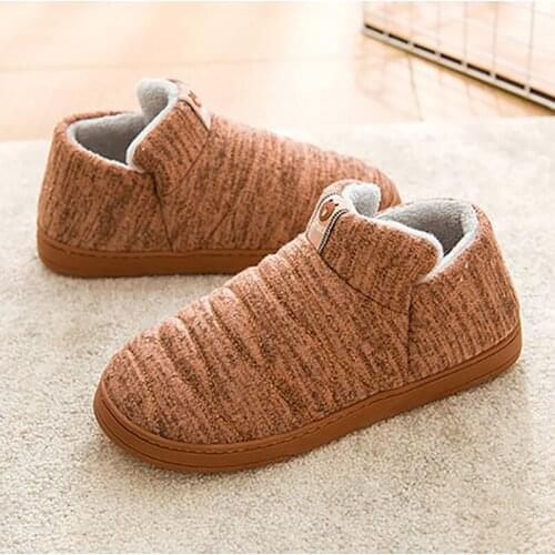 Heel Wrap Slippers Women Men Winter Thick Plush Warm Cotton Shoes Couple Home Indoor Floor Footwear Man Non-slip House Slipper