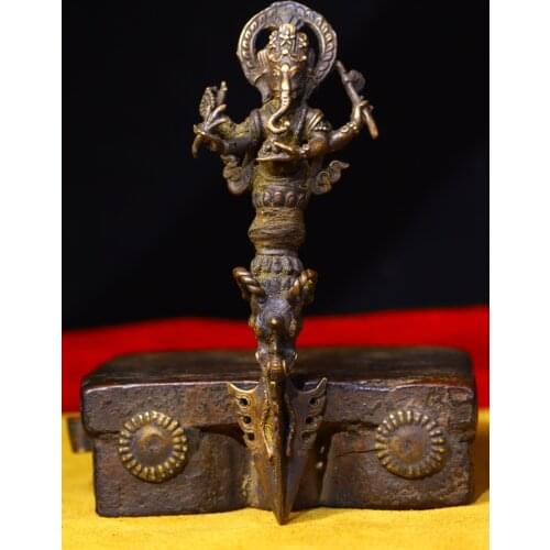 Tibet Buddhism Old Bronze Engraved Elephant Trunk God of Wealth statue Old magic weapon Dorje Vajra Phurpa Town House Exorcism