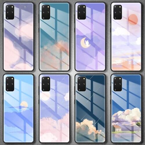 Retro Art Oil Painting Clouds Glass Case For Samsung Galaxy S10 S20 FE S9 S8 10e Note 20 9 8 10 Plus S20Ultra Phone Shell Capa
