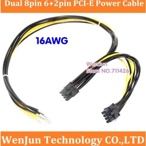 Free Shipping Dual PCIe PCI-E 8pin 6+2pin Graphics Video Card Power Cable 16AWG for Bitcoin Litecoin RIG Miner 8pin+8pin cable