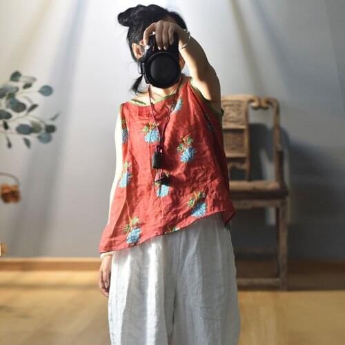 Women Loose Ramie Tanks Ladies Vintage Loose Sleeveless Tops Female Retro Ramie Tanktops 2020 Summer