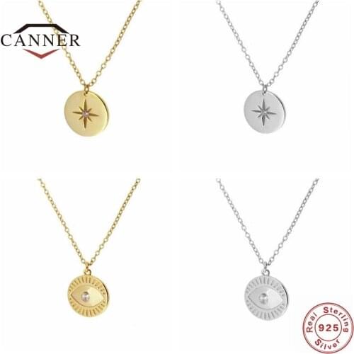 CANNER Real 925 Sterling Silver Necklace For Women Round Brand Geometric Eyes Diamond Clavicle Chain Silver Jewelry Collares