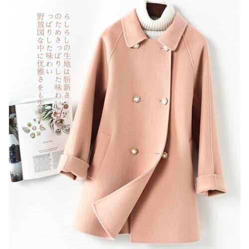 Spring Autumn Coat Female Elegant Ladies Woolen Jacket Women Korean Winter Wool Coat Fashion Pink Manteau Femme Hiver 2020 19007
