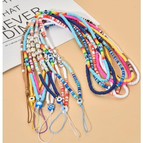 ZMZY New Accessories Body Trendy Colorful Beads Chain Mobile Phone Chain Anti-lost Handmade Clay Cord Lanyard Women Jewelry