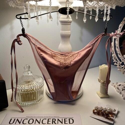 2021 high-end embroidered sexy womens underwear silky milk silk T-pants free-strap thong one-piece thin seamless underwear