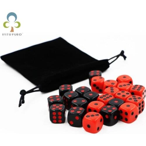 24Pcs/Set 16mm Round Corner Ren and Black Dices 16mm 6 Sided Dice With Storage Bag Playing Board Game Gambling Supplies GYH