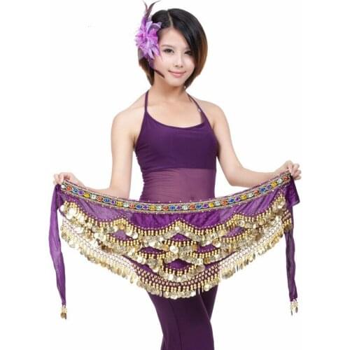 3 Layer Coin with Diamond Belly Dance Waist Chain for Practice Hip Scarf Professional Bellydance Belt Stage Dancing Wear 89