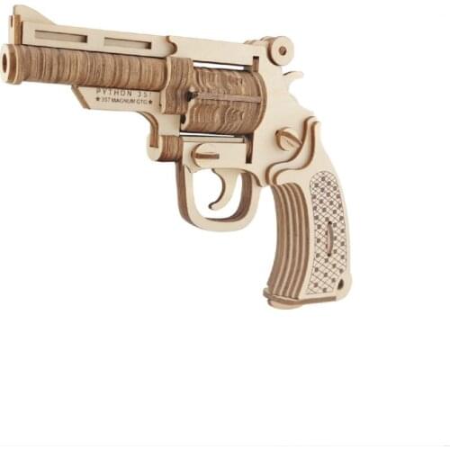 109pcs DIY 3D Revolver with Rubber Band Bullet Wooden Gun Puzzle Game Popular Toy Gift for Children Adult