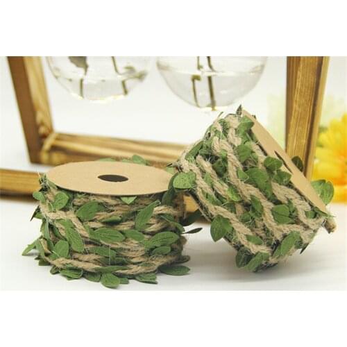 5Yards 5mm Width Wax Line Rattan Cord Simulation Leaves Hemp Rope DIY Craft Jute Rope with Artificial Leaves Decoration Material