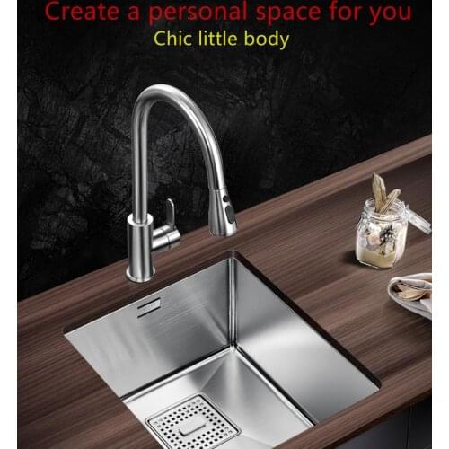 Asras 3943B 304 Stainless Steel Home Kitchen Handmade Small Sink Washbasin Bar Taichun Island Balcony Single-slot Basin